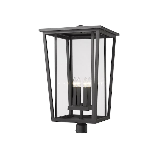 Z-Lite Seoul 4 Light Outdoor Post Mount Fixture, Black & Clear 571PHXXLR-BK - main